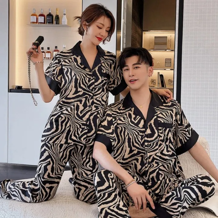 兰麦菓【斑马三件套】夏季冰丝情侣睡衣女士2025新款家居服男爆款  