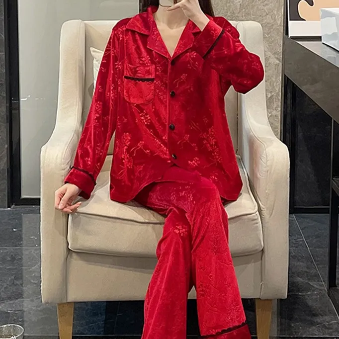 新款网红睡衣女春秋冬季长袖高级感红色本命年高级感家居服套装