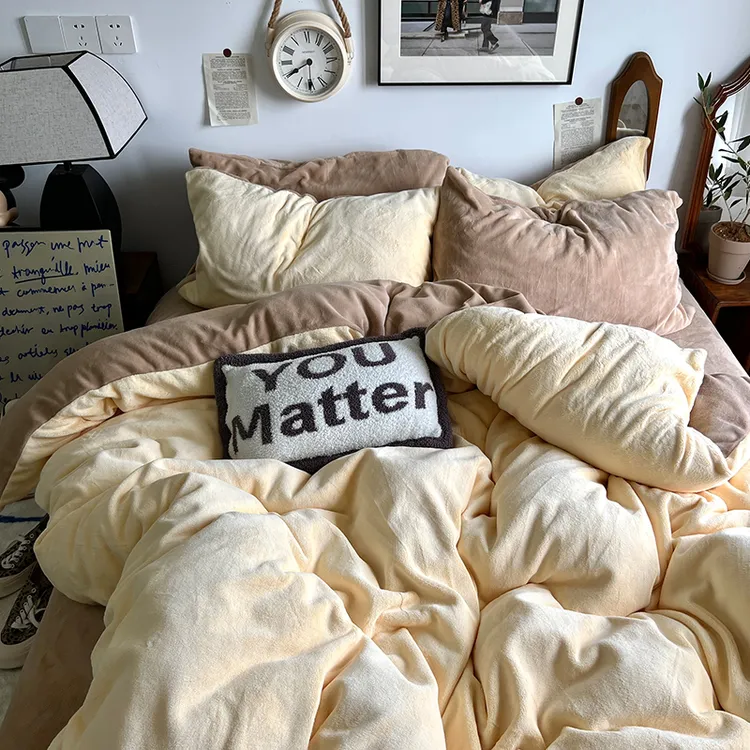 亲肤床上用品四件套牛奶绒加厚冬季保暖加绒法兰绒珊瑚绒被套床单