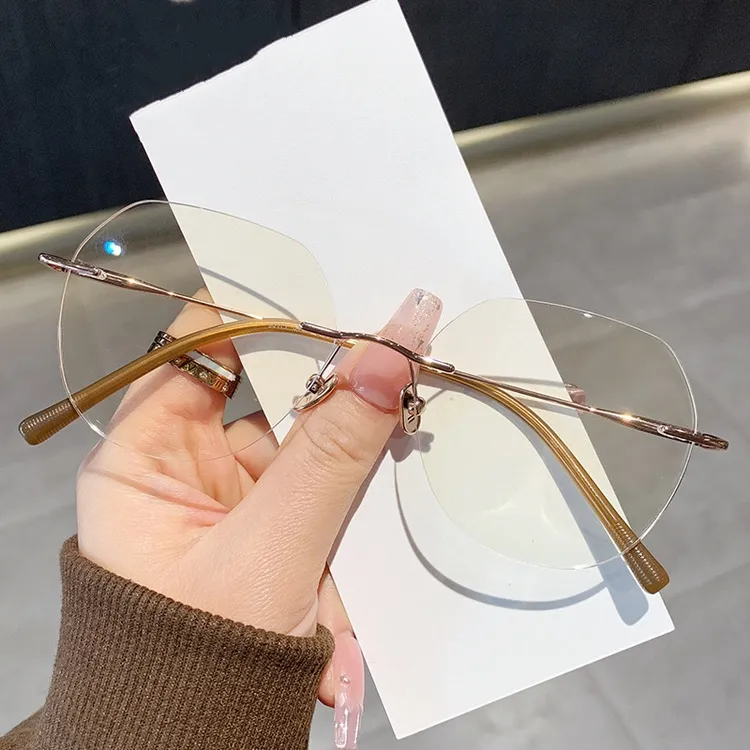 无框眼镜女士高级感纯欲超轻纯钛无边框眼镜架可配有度数近视眼镜