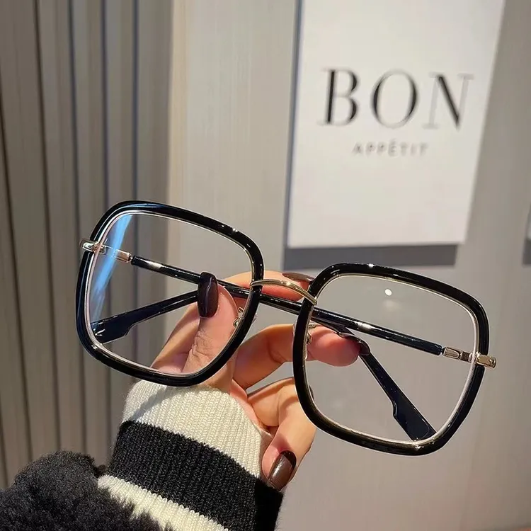 大框粗黑框防蓝光平光镜女生圆长脸素颜眼镜框架男士大脸近视眼睛
