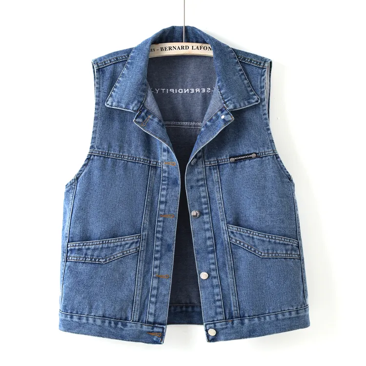 港风减龄牛仔马甲女士短款春秋季宽松百搭大口袋外搭背心马夹坎肩