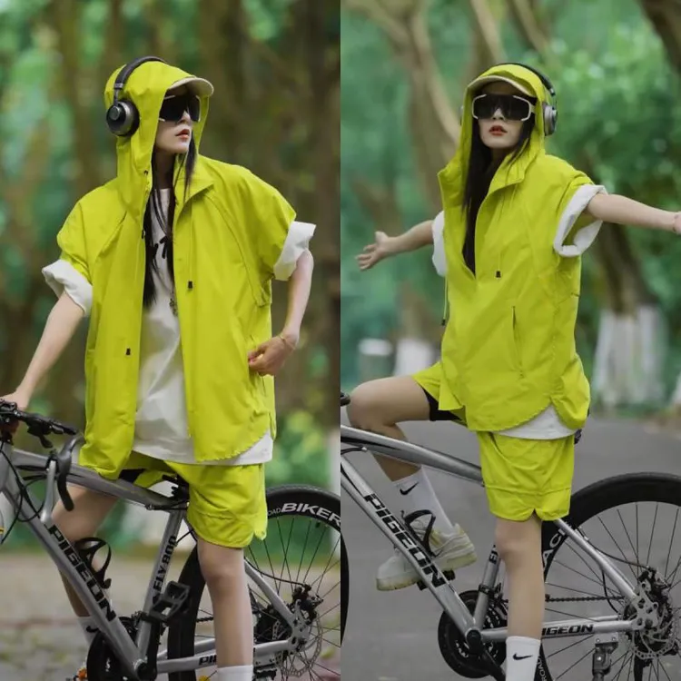 DIDORSSBO/春夏时尚潮流百搭运动风宽松户外速干连帽短袖短裤套装