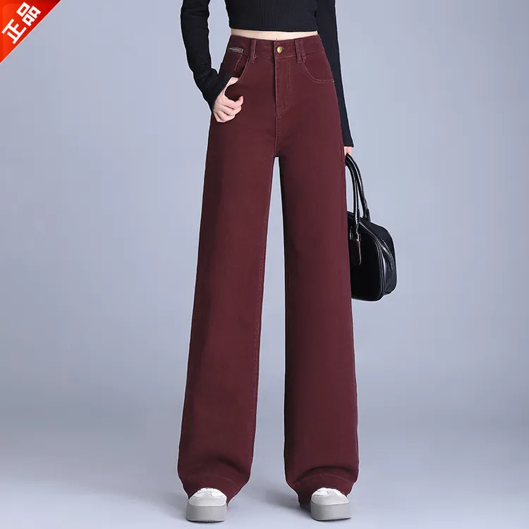 正品牛仔裤女款爆款2025新款安哥拉红直筒裤网红款洋气窄版阔腿裤