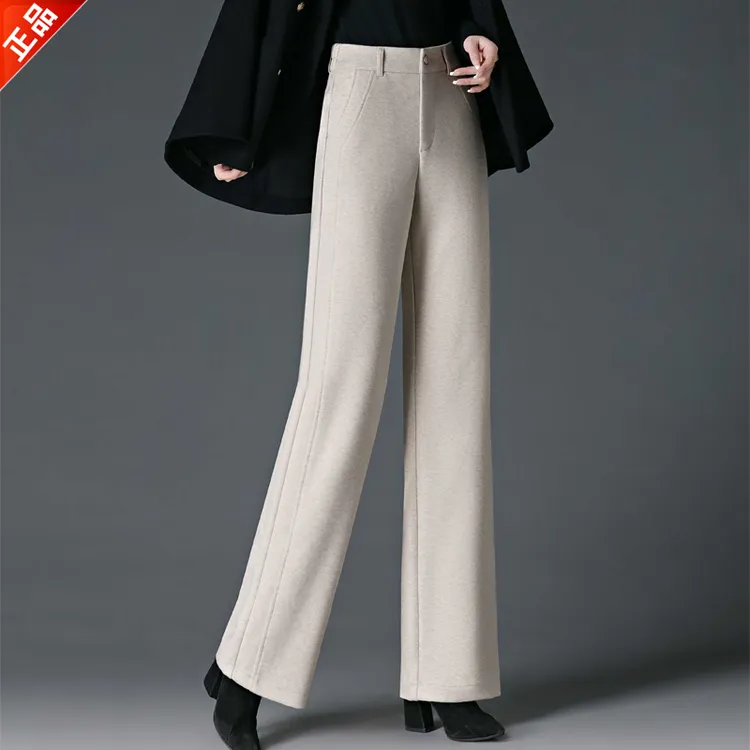 正品2025新款醋酸羊毛呢直筒休闲裤女高腰显瘦垂感窄版阔腿裤爆款