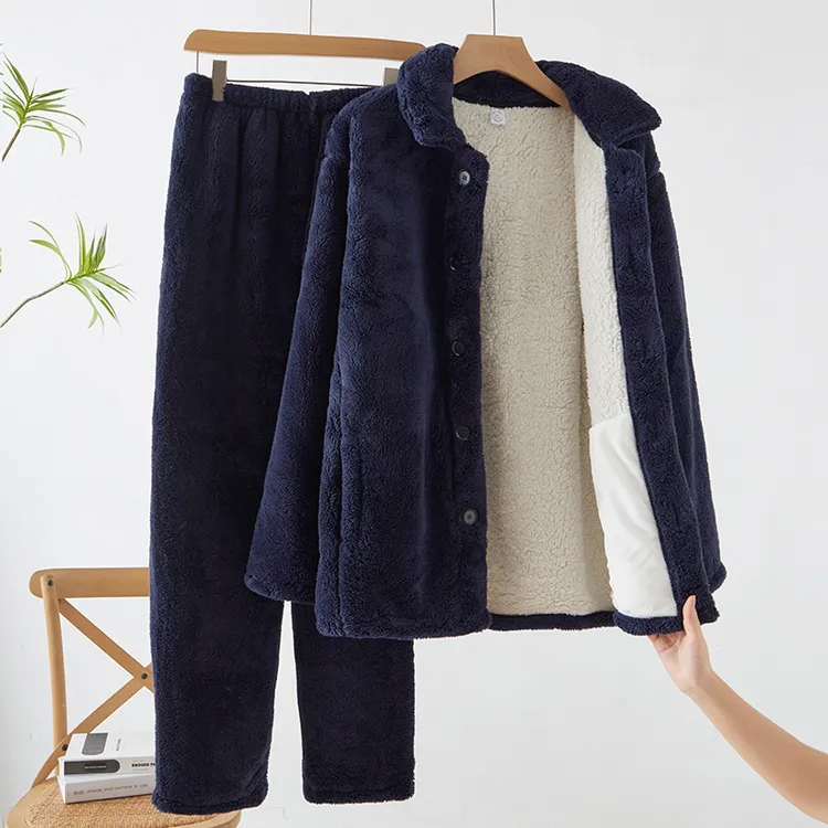 睡衣男新款秋冬款羊羔绒加绒加厚冬季男士法兰绒男款珊瑚绒家居服