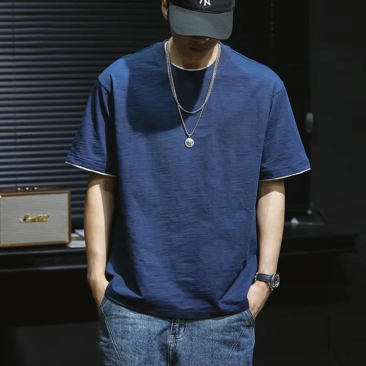 仓石一树潮牌港风复古短袖T恤男2026夏季简约宽松假两件棉麻半袖