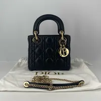99新 DIOR/迪奥 戴妃 三格 黑金 羊皮 22年/JW1538