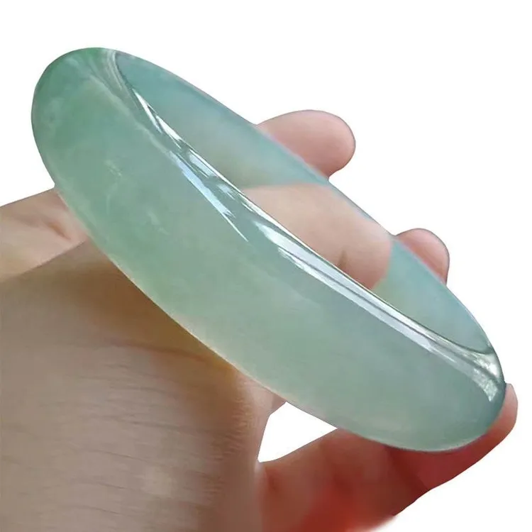 天然时尚女款石英岩浅绿镯子少女冰透翠色贵妃镯妈妈镯油青色手镯