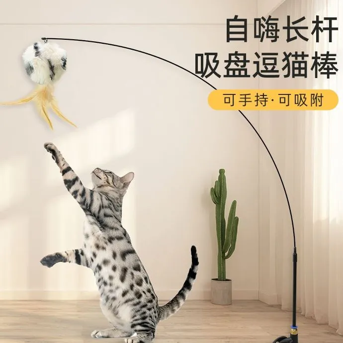 猫玩具强力吸盘逗猫棒长杆自嗨解闷耐咬猫咪玩具可替换头宠物用品