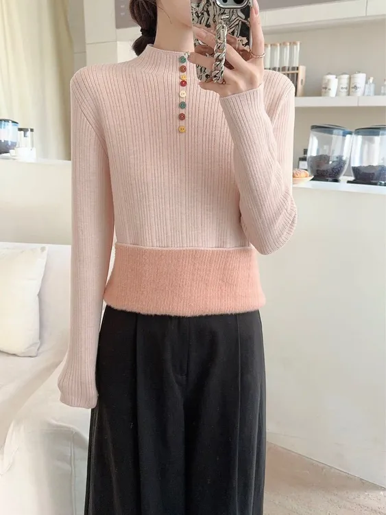 半高领加绒加厚一体绒打底毛衣女秋冬季新款爆款内搭套头针织上衣