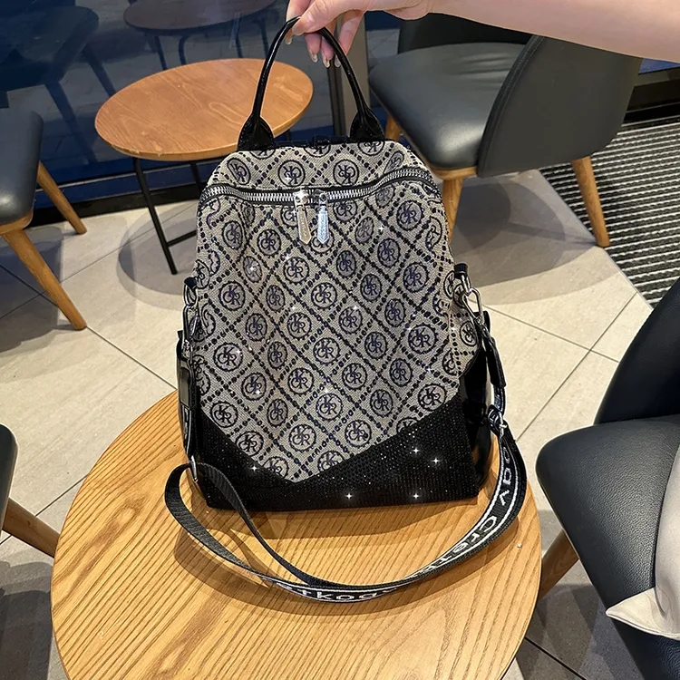 双肩包2024新款原创轻奢时尚烫钻轻便女包大容量提花刺绣旅行背包