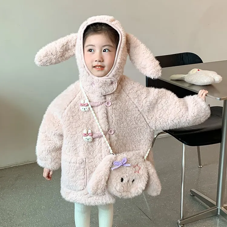 女童秋冬皮毛一体外套韩版毛茸茸加绒加厚保暖中小童外出衣上衣