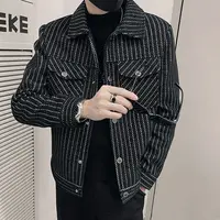 高级感翻领夹克外套男潮牌痞帅条纹毛呢褂子高贵上档次男装上衣男