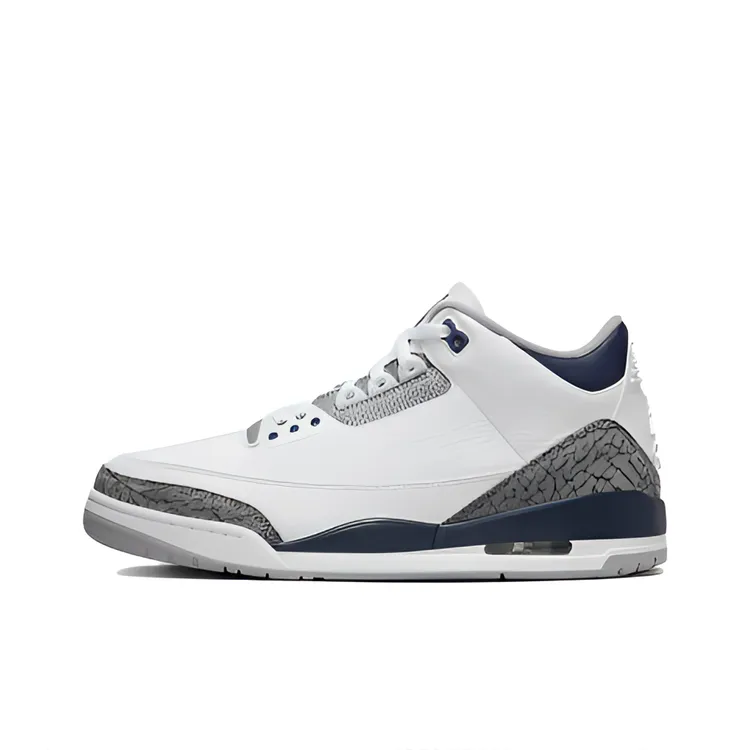Jordan3 "MidnightNavy"皮革 耐磨 透气 中帮复古 篮球鞋男款灰蓝