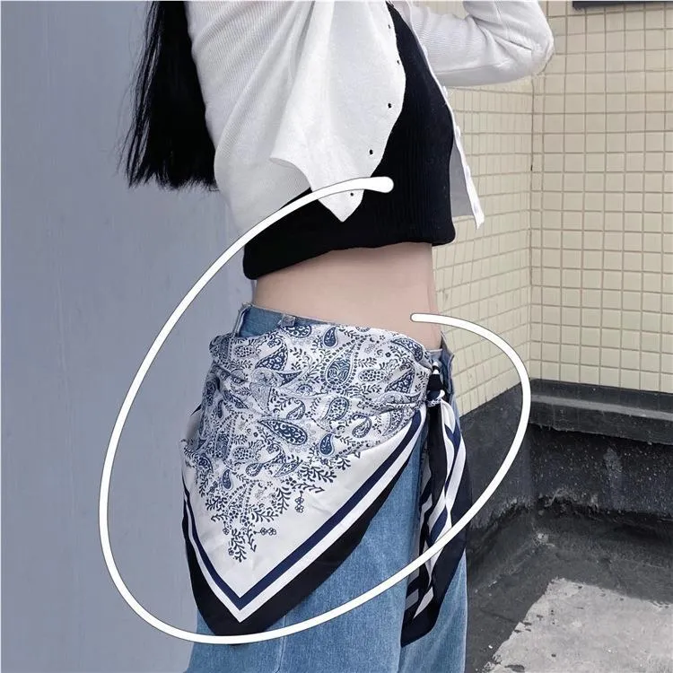 系在腰上的丝巾牛仔裤子腰间配饰大号腰果花方巾领巾女三角巾腰带