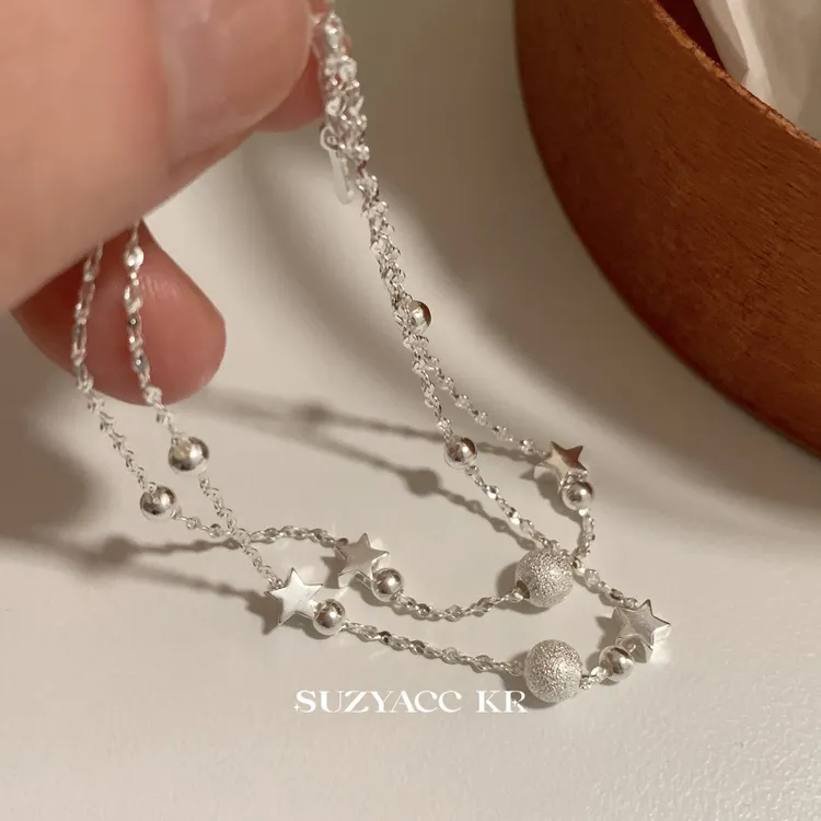 Suzyacc Kr 925银手链 星星雪球双层手链气质轻奢时尚百搭DC0064