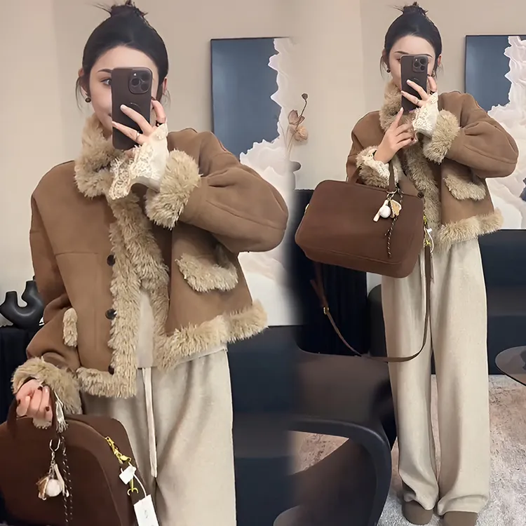 高级感时尚加厚毛毛皮毛一体外套女2025冬季新款韩系复古机车服