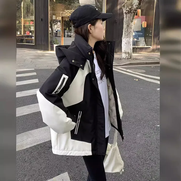 2024年新款工装户外登山服宽松棉衣女冬季短款冲锋衣棉服加厚外套