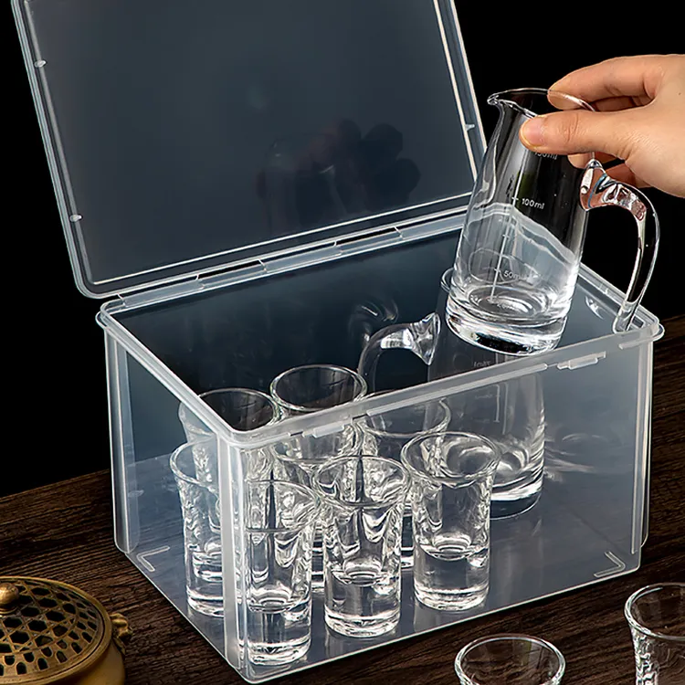 白酒杯收纳盒家用分酒器商用醒酒器玻璃小酒杯一口杯收纳箱便携式