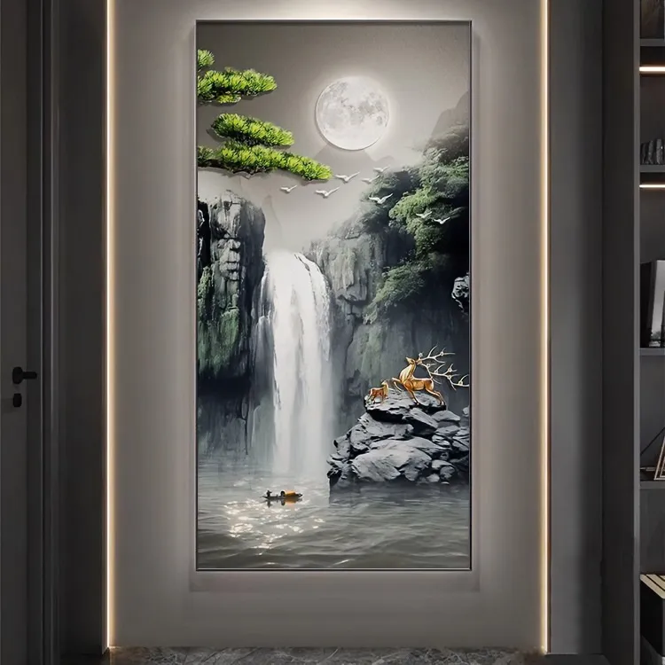 腾景空间【高山流水迎客松】走廊过道入户现代轻奢玄关画挂画晶瓷画