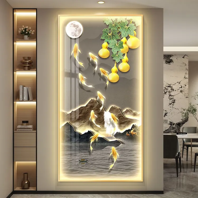 腾景空间【九鱼福鹿葫芦】2025走廊过道墙壁玄关挂画晶瓷装饰画专业