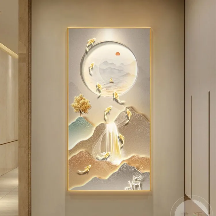 腾景空间【年年有鱼】2025走廊过道入户九鱼福鹿吉象玄关画晶瓷装饰