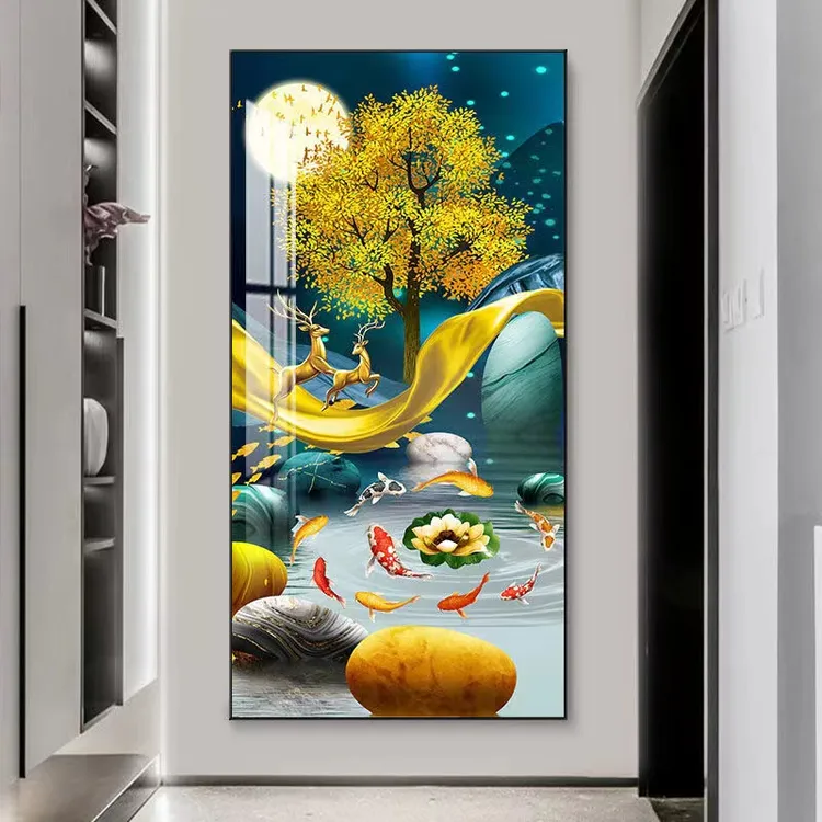 腾景空间【福鹿腾飞】抽象立体式走廊过道入户玄关画晶瓷装饰画镶钻