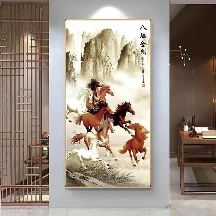 腾景空间【八骏全图】马到成功墙壁定制玄关画晶瓷装饰画专业人物