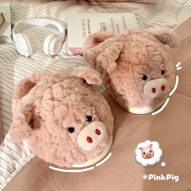 棉拖鞋女冬天拖鞋女士冬季月子拖鞋防滑室内家居毛绒厚底可爱猪猪