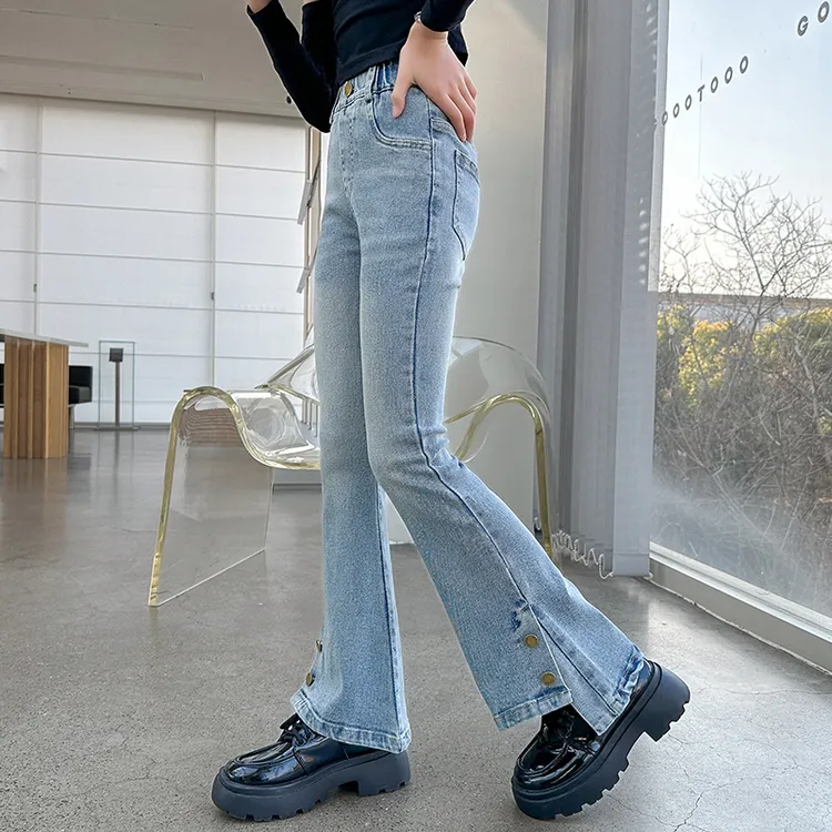 女童牛仔裤春季2024新款中大儿童韩版弹力裤子儿童洋气女孩喇叭裤