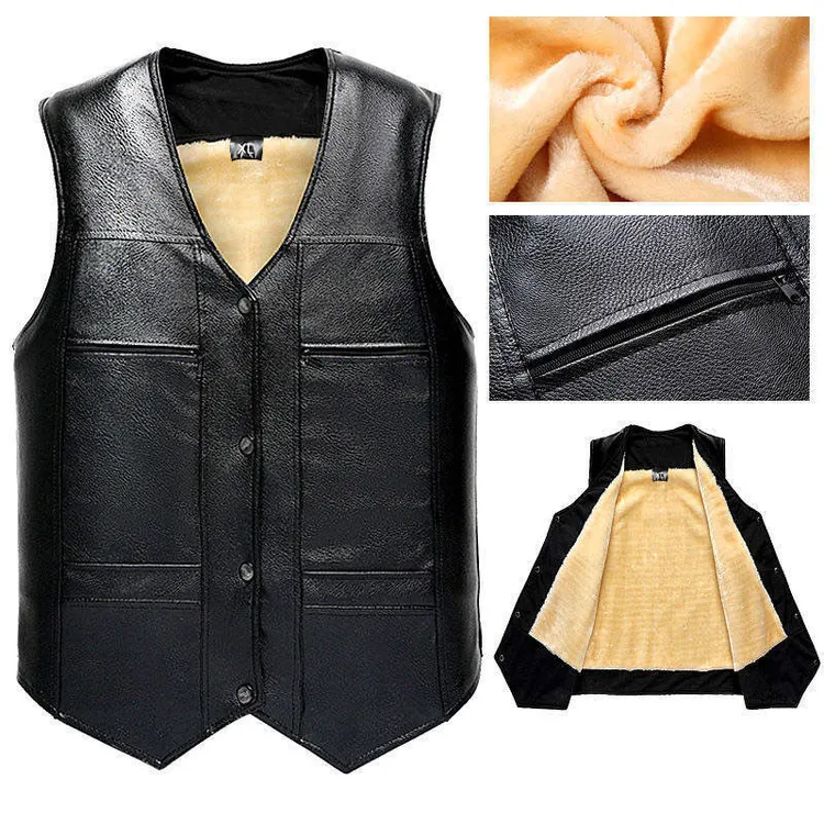 海宁正皮马甲毛一体加热加绒男士冬季外套男无袖坎肩皮衣老人装