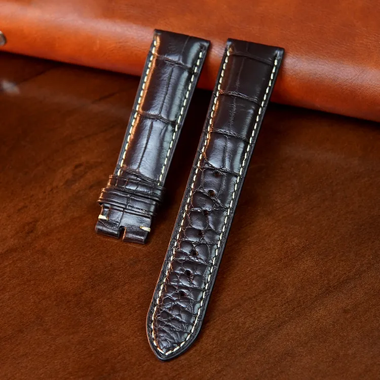鳄鱼皮表带适用浪琴名匠康卡斯律雅嘉岚防水防汗蝴蝶手表带