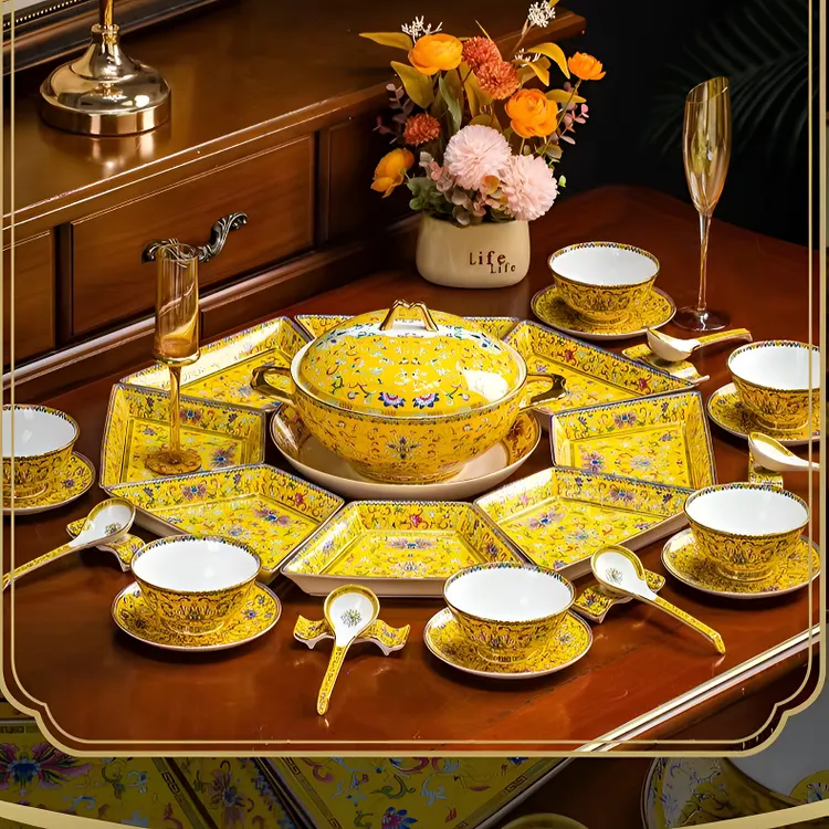 【金福拼盘套组】珐琅彩金福高端餐具家用陶瓷拼盘套组盘子中式