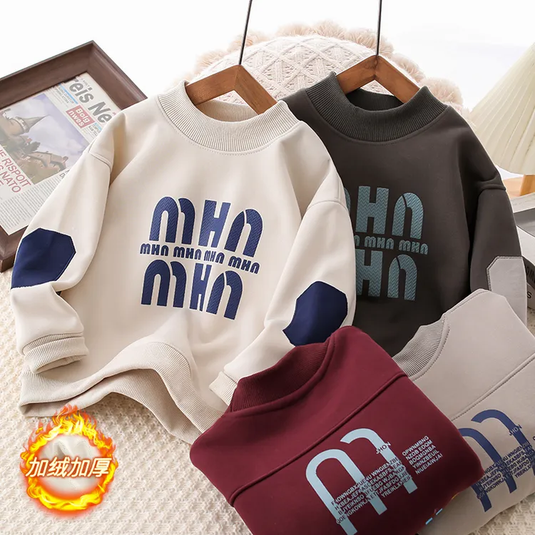 【奥粒绒】加绒加厚中大童秋冬洋气潮流韩版百搭半高领套头卫衣YH