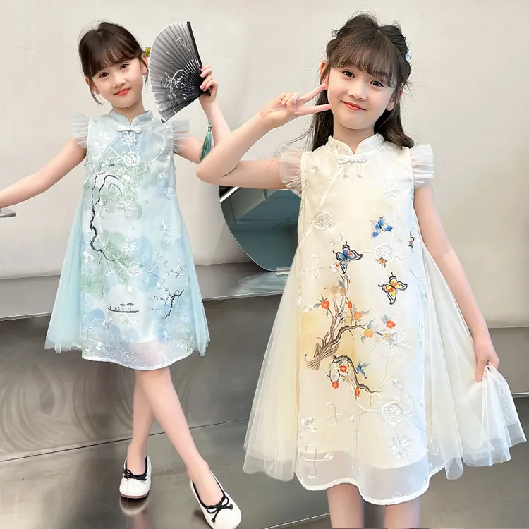 旗袍女童夏季国风小女孩民族风儿童公主裙子古风薄款夏款绣花洋气
