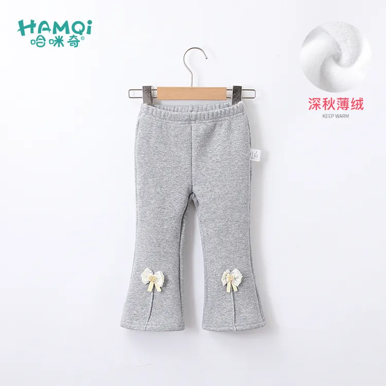 童装女童裤子加绒秋季新款小童宝宝秋装洋气微喇叭裤儿童保暖长裤