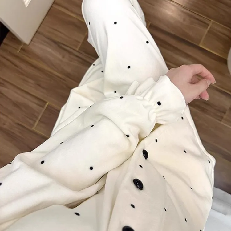 少女甜美小香风波点德绒加厚保暖睡衣女冬季新款韩版ins家居服