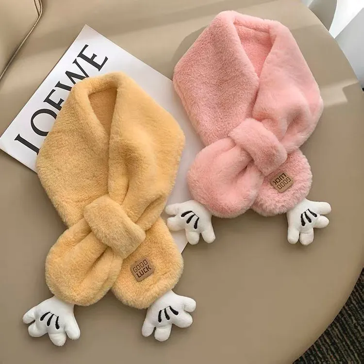 儿童围巾秋冬保暖韩版男女童可爱手掌毛绒围脖加绒宝宝加厚围巾潮