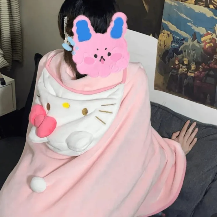 【MY】kt猫粉嫩少女心毯子凯蒂猫披风斗篷宅人居家日用套装毯Kt披肩