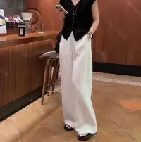 XX.YX（月光舒曼）夏季苎麻慵懒松紧腰白色阔腿裤6679(不可机洗）
