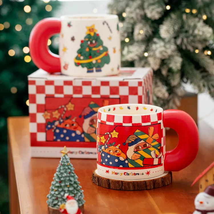 欧美风可爱圣诞派对陶瓷马克杯大手柄牛奶咖啡送女生圣诞节礼物
