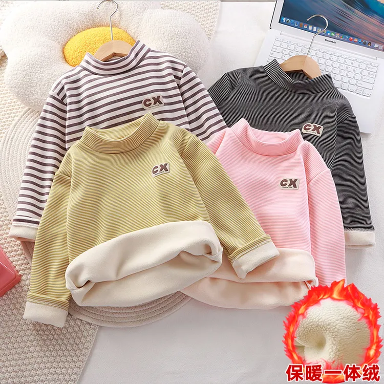 儿童加绒打底衣秋冬半高领卫衣新款外穿内搭加厚长袖上衣时尚百搭