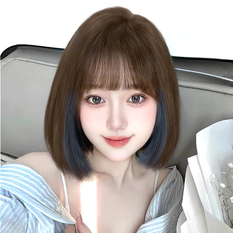 【达人专属】小清新挑染假发女时尚波波头挂耳染蓬松透气全头套假发