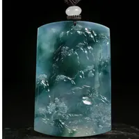 加龙大师亲工精雕作品高端缅甸翡翠飘花山水四六牌送礼精选