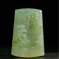 经鼎玉器经鼎工作室作品天然缅甸翡翠冰种芙蓉绿山水牌福利价回馈