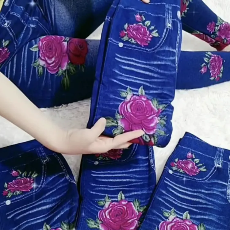 1蓝色仿牛仔打底裤女高腰弹力修身显瘦外穿百搭单裤