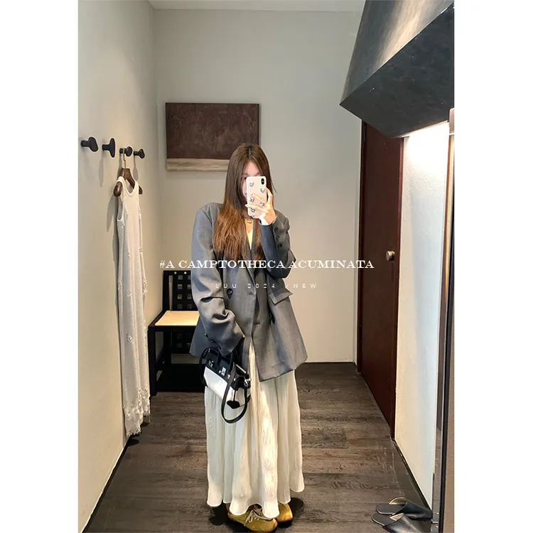 LUU桃喜儿/廓形格纹宽松西装外套女春秋休闲慵懒高级感小众设计感