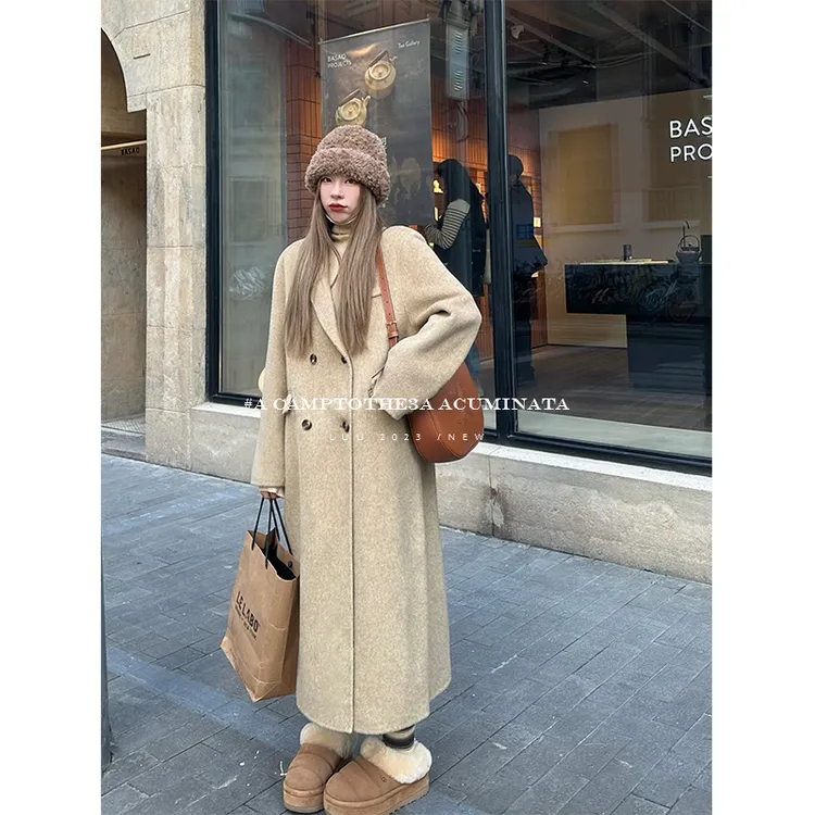 LUU桃喜儿/双面呢毛大衣女秋冬毛呢外套中长款宽松加厚气质韩系