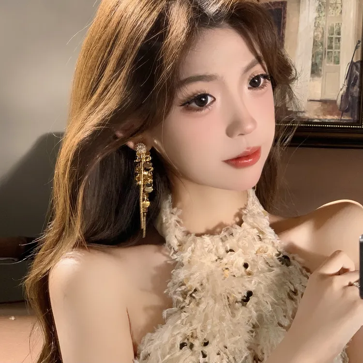 FULL GIRLISH耳环00868金色长款流苏花朵新款